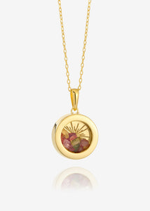 Small Deco Sun Mixed Birthstone Amulet Necklace