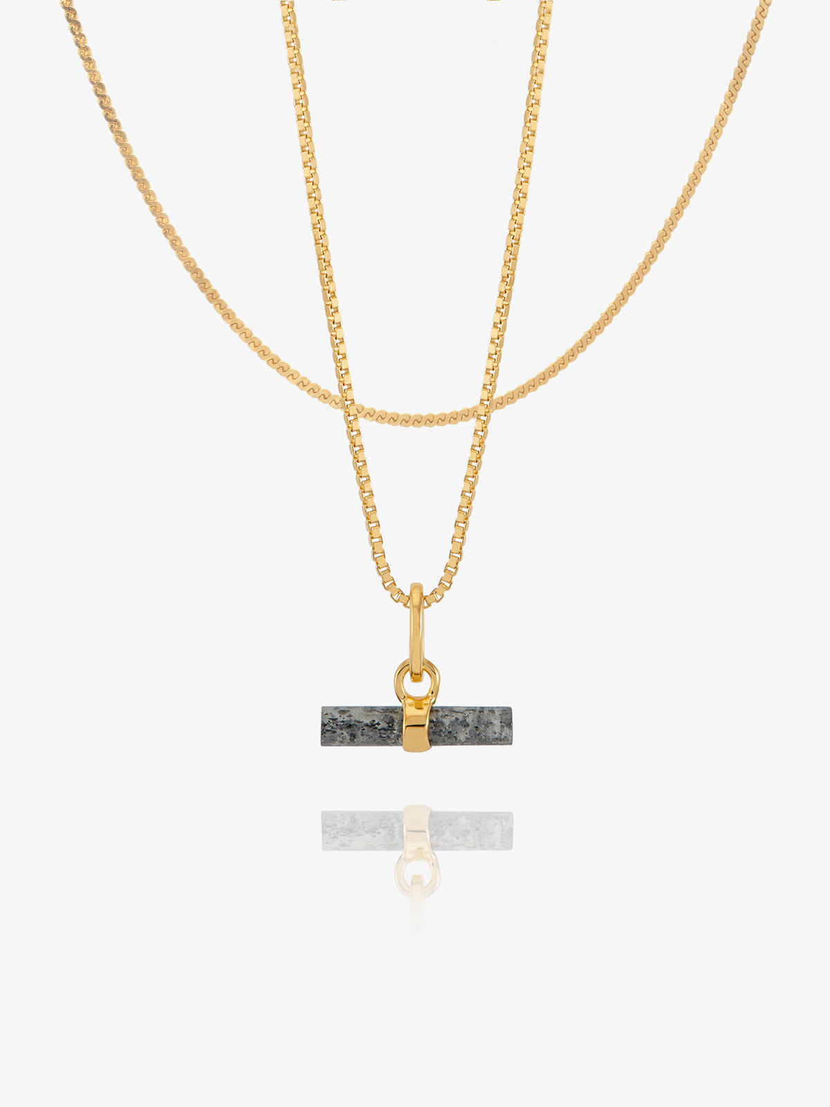 Mini Midnight Shimmer Gemstone T-Bar and Serpentine Layered Necklace Set