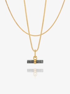 Mini Midnight Shimmer Gemstone T-Bar and Serpentine Layered Necklace Set