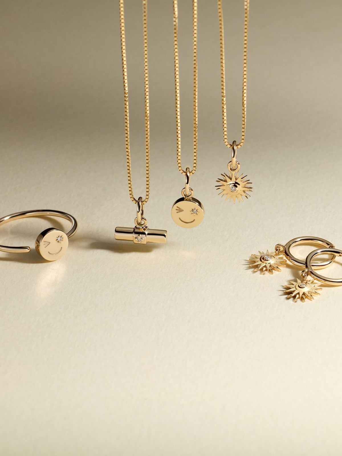 Solid Gold and Diamond Happy Face Necklace