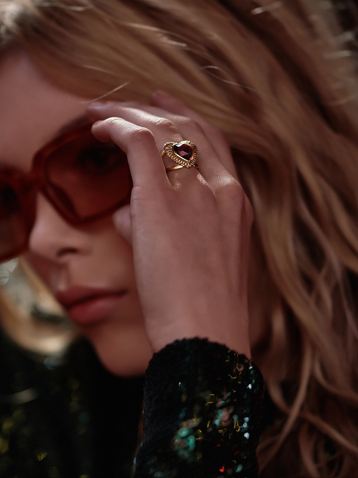 Electric Love Statement Garnet Heart Ring