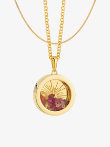 Medium Deco Sun Mixed Birthstone Amulet and Serpentine Chain Layered Set