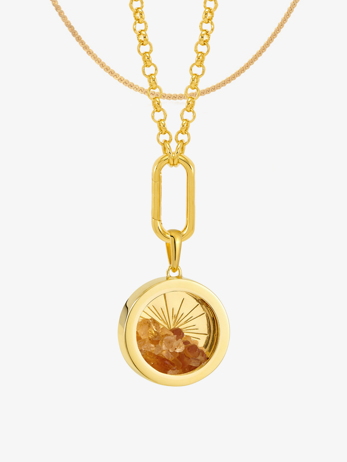 Hardware Deco Sun Mixed Birthstone Amulet and Serpentine Chain Layered Set