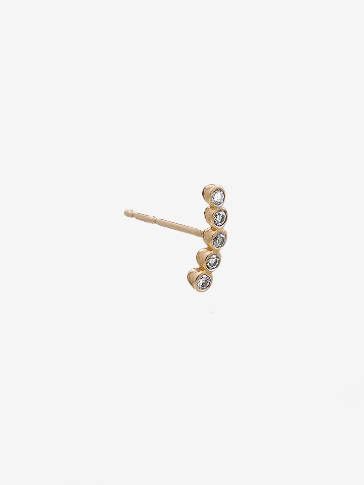 Single Solid Gold and Diamond Curved Stud Earring