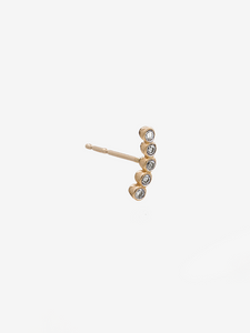 Single Solid Gold and Diamond Curved Stud Earring