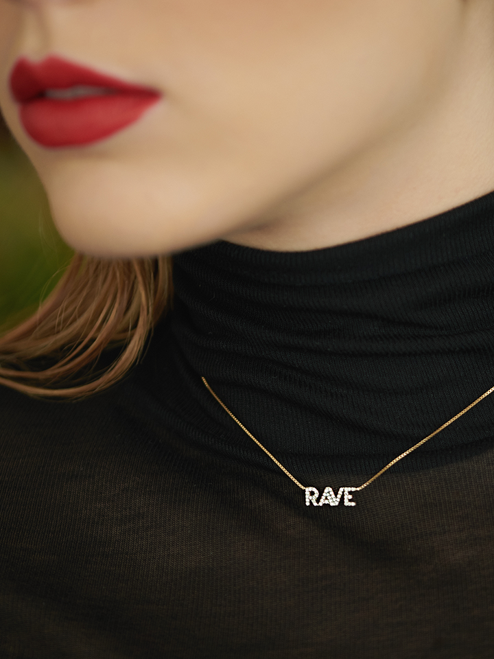 Solid Gold and Diamond Pave Mini Rave Necklace