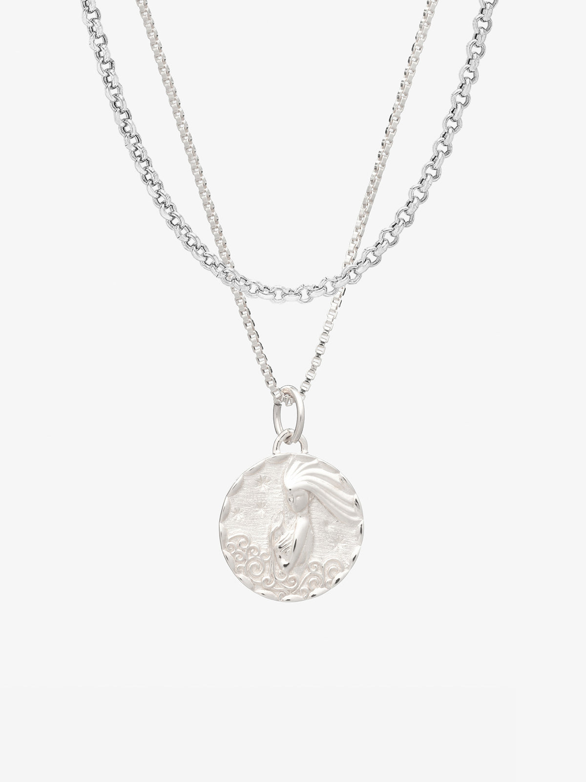 Zodiac Art Coin and Rock 'n' Rolo Layering Necklace Set
