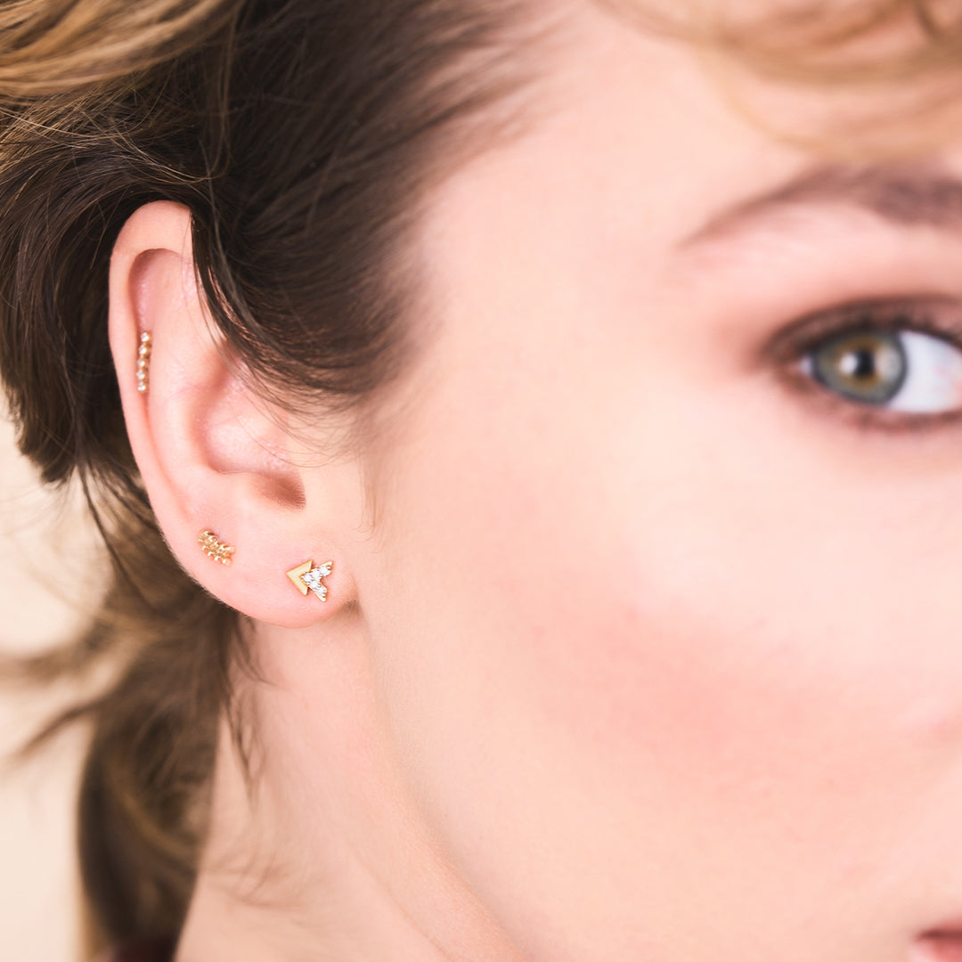 Sample Sale - Single Solid White Gold Curved Chevron Stud Earring