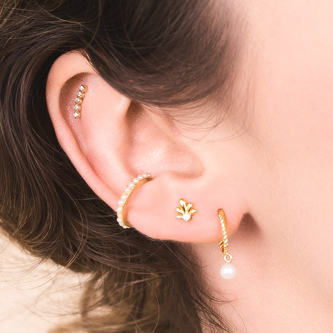 Sample Sale - Single Solid Gold and Diamond Flower Stud Earring