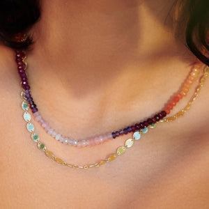 Styled Rainbow Gemstone and Sunburst Chain Layered Necklace Set