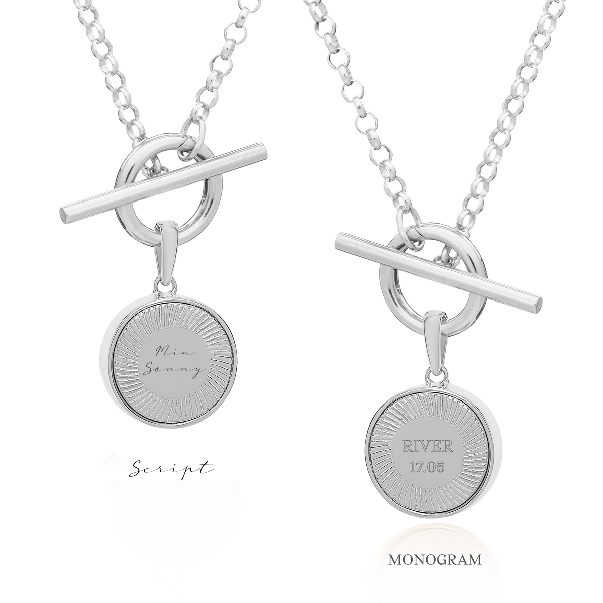 Medium Deco Sun Amulet Personalised Birthstone T-bar Necklace